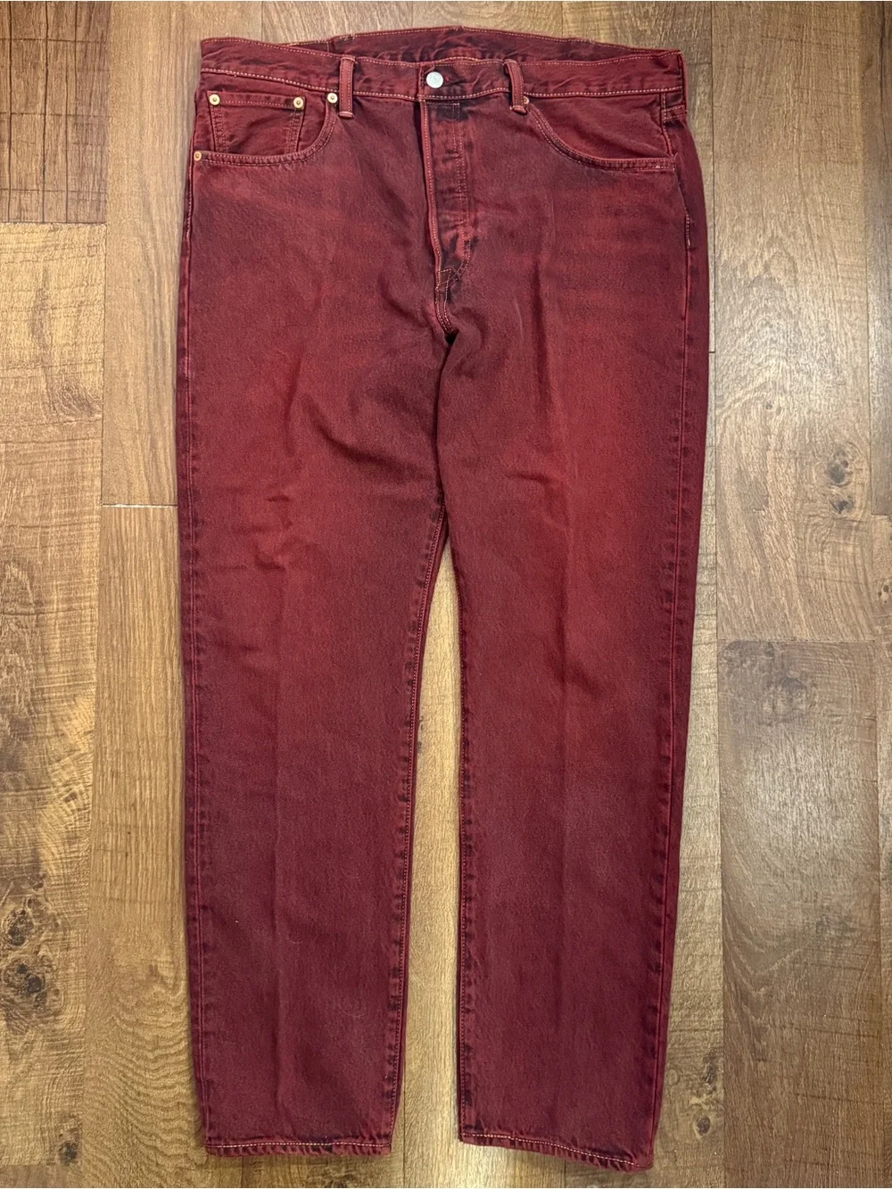 Levi’s 501 CT Men’s Jeans W38 L32 Burgundy Red Tapered 100% Cotton Button Fly